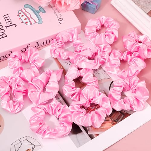 KICOSY 12PCS Light Pink Hair Scrunchies - Bulk Pink Satin Hair Ties for Girls - Pink Hair Accessories & Party Favors - color: light pink