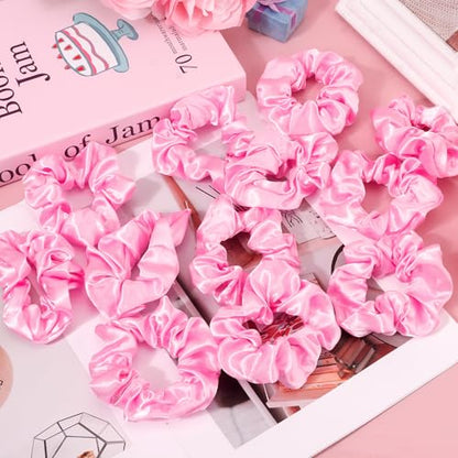 KICOSY 12PCS Light Pink Hair Scrunchies - Bulk Pink Satin Hair Ties for Girls - Pink Hair Accessories & Party Favors - color: light pink