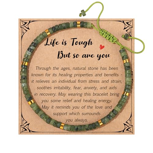 JoycuFF Gifts for Women Inspirational Gifts for Teen Healing Natural Stone Bracelets for Women Friends Sister - style: Life is tough-Jade Nephrite