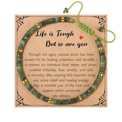 JoycuFF Gifts for Women Inspirational Gifts for Teen Healing Natural Stone Bracelets for Women Friends Sister - style: Life is tough-Jade Nephrite