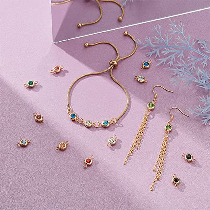 UNICRAFTALE 304 Stainless Steel Golden Rhinestone Connector Charm Flat Round Links Charms Double Loop Ring Charm Necklace Bracket Charms for Jewellery Making - color: 12 Color