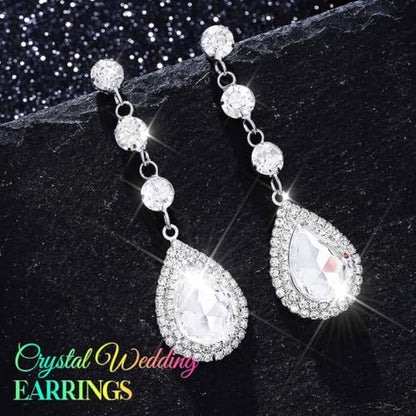 Catery Rhinestone Earrings Silver Crystal Teardrop Earrings Long Wedding Jewelry for Women - color: Silver