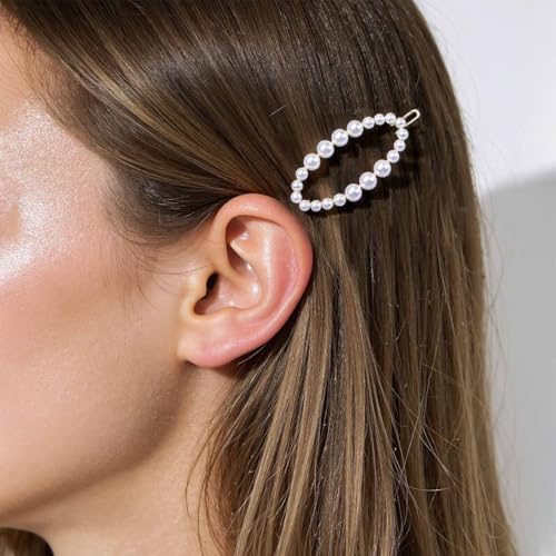 Andelaisi Hair Clip, Silver Circle Pearl Hairpin Clip, Vintage Hollow Circle Hair Barrette, Geometric Head Clip Accessories for Women and Girls