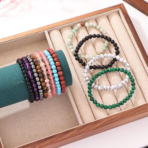 12Pcs Inspirational Beaded Bracelets, 6mm Natural Stone & Glass Beads, Elastic Stretch Bracelet Set with You're Awesome Message Cards, Handmade Healing Chakra Bracelets Bulk for Women Men, Birthday Christmas Friendship Gift