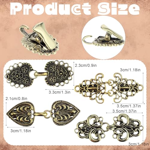Molain 4Pcs Vintage Sweater Swirl Clip, Cape Cloak Clasps Retro Cardigan Shawl Collar Clips Dress Shirt Brooch Button Clip for Women(Bronze)