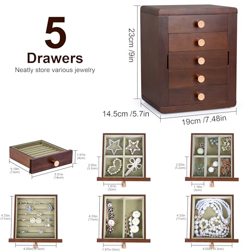 Kendal Wooden Jewelry Box for Women, Wooden Jewelry Organizer, 5-Layer Jewelry Organizer Box with Side Door, Jewelry Holder Organizer for Earrings, Necklaces, Rings