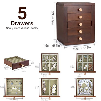 Kendal Wooden Jewelry Box for Women, Wooden Jewelry Organizer, 5-Layer Jewelry Organizer Box with Side Door, Jewelry Holder Organizer for Earrings, Necklaces, Rings