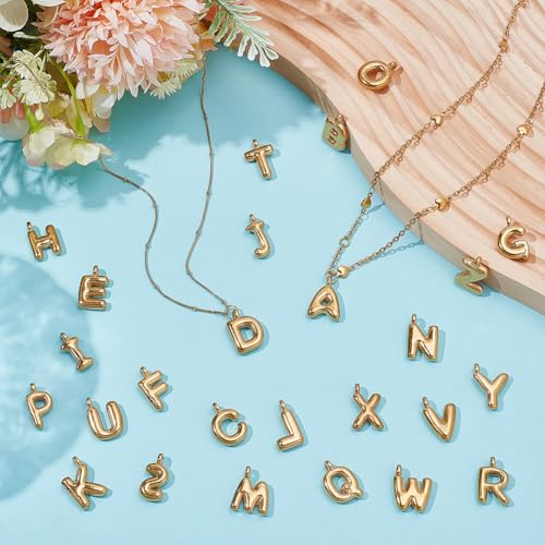WADORN 26Pcs 18K Gold Plated A-Z Alphabet Letter Charms for Jewelry Making, Chunky Initial Letters Pendants with Loop, Bubble Slide Alphabet Charms for Bracelet Necklace Earrings Choker Crafts Making - color: Gold