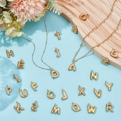 WADORN 26Pcs 18K Gold Plated A-Z Alphabet Letter Charms for Jewelry Making, Chunky Initial Letters Pendants with Loop, Bubble Slide Alphabet Charms for Bracelet Necklace Earrings Choker Crafts Making - color: Gold