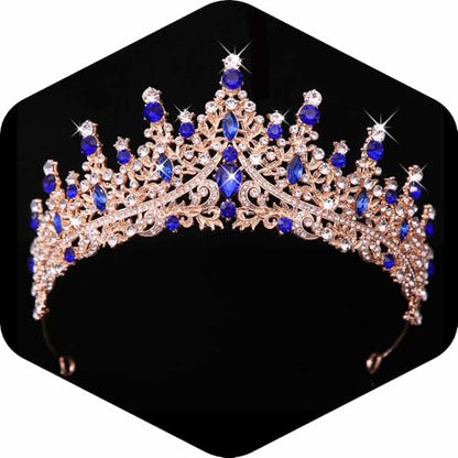 Tiaras and Crowns for Women Crystal Princess Tiaras Rhinestone Queen Crowns For Wedding Bridal Birthday Prom Pageant Party (Tiara 100) - color: Gold Blue