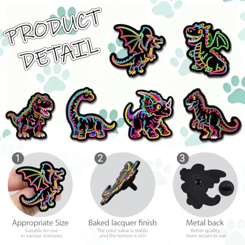 4/6/9/10/12/16/20PCS Cute Enamel Pins Bulk Set, Art Aesthetic Lapel Brooches, Humorous Quote Pins for Backpacks Jackets Hats Bags, Novelty Cool Badges for Women, Men, Teens, Kids - style: 6pcs Dinasour