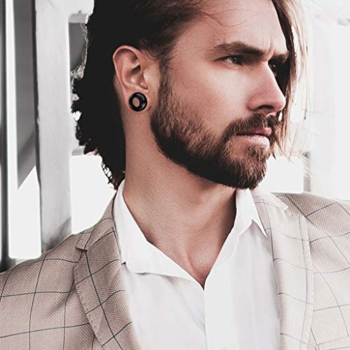 Ear gauges ear plugs Black Obsidian Hollow Tunnels Organic Stone Double Saddle Ear Plugs - style: 12mm-1/2 Inch