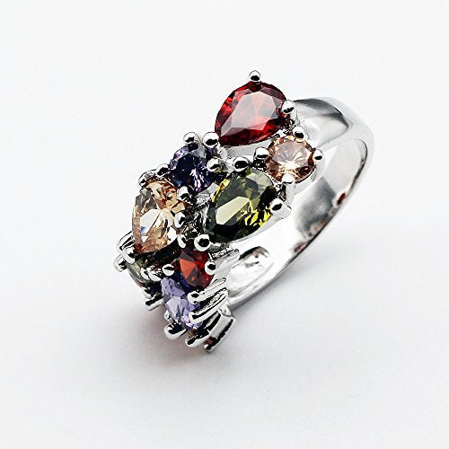 Hermosa Women's Band Rings, Women Sterling Silver Multi Gemstone Statement Open Rings with Amethyst Garnet Ruby Blue Sapphire