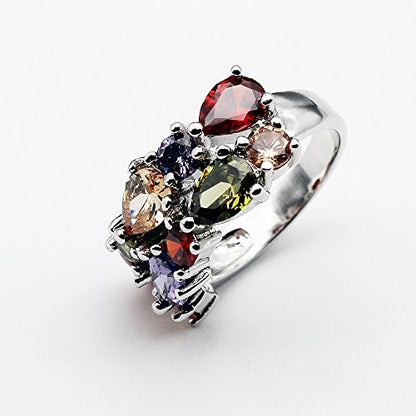 Hermosa Women's Band Rings, Women Sterling Silver Multi Gemstone Statement Open Rings with Amethyst Garnet Ruby Blue Sapphire