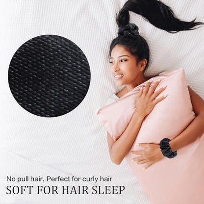 Satin Scrunchies for Women, Girls and Kids 60 Bulk Pack, Black Hair Scrunchie Hair Ties Silk Scrunchy Soft Silky Ponytail Holders for Thick, Curly, Medium, Thin, Fine Hair, No Damage & Non Slip