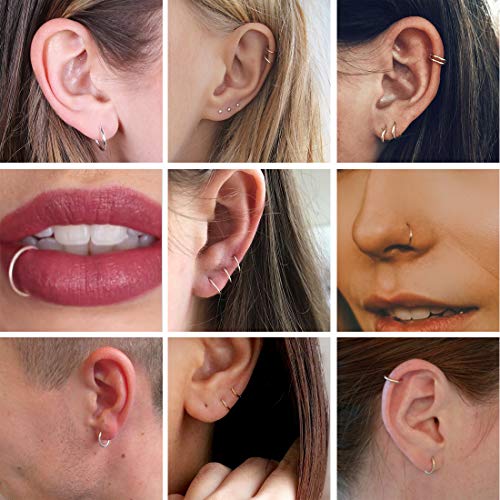 EPIRORA Sterling Silver Hoop Earrings for Women Men, Hypoallergenic Cartilage Earring Endless Small Hoop Earrings Set, 3 Pairs Tragus Earrings (8mm/10mm/12mm) - style: 3# 3 Pairs(8/10/12mm)-Rose Gold