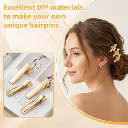 50Pcs Alligator Hair Clips for Hair Bows, 1.8in Gold Metal Hair Clips | Hairdresser Clips in Bulk DIY Supplies for Accessory Making, sticking bows,Hair Curlers, Salon Grips, DIY Hairpins