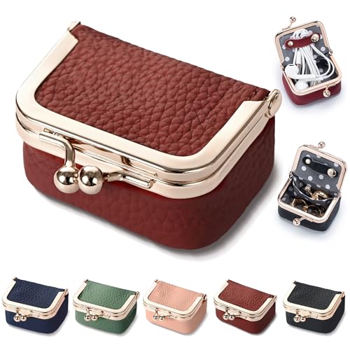 Zivyes Mini Jewelry Box Travel Small Coin Purse Organizer Case Genuine Leather Tiny Size (Red) - color: Red-Tiny