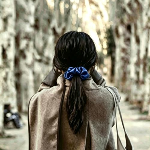 Silk Hair Ties Ponytail Holder Hairs Bow Ropes Elastics Hairtie Accessories Wide 0.8inch on Hair No Damage No Crease for Women Curly Thick Wavy Hair(30Pcs Royal Blue) - color: Royal Blue