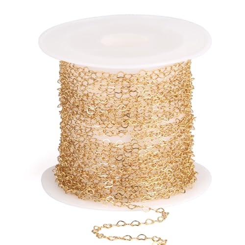 16.5FT Gold Heart Chain Roll 2.5mm Stainless Steel Chain for Jewelry Making | 18K Gold PVD Plated Heart Link Chain Spool Bulk for Necklace Bracelet Crafts - color: gold color(2.5mm)