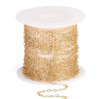 16.5FT Gold Heart Chain Roll 2.5mm Stainless Steel Chain for Jewelry Making | 18K Gold PVD Plated Heart Link Chain Spool Bulk for Necklace Bracelet Crafts - color: gold color(2.5mm)