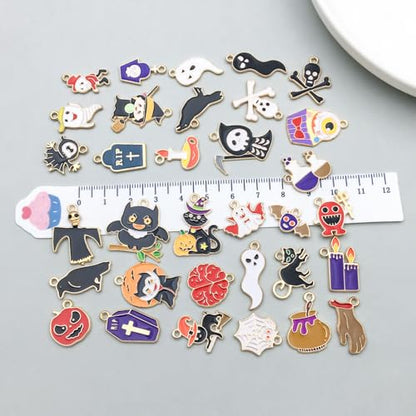 50pcs Enamel Charms for Jewelry Making Wholesale Assorted Mixed Bulk Metal Earring Findings for DIY Necklace Bracelet Keychain and Crafting - style: Halloween Charms