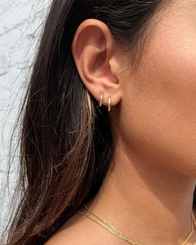 Minimalist Hoops for Women - 14K Gold Open Huggie Hoop Earrings, Hypoallergenic Tiny Hoops in Gold and Silver (Set of 1-5 Pairs) - color: 14K Gold - 6mm (1 Pairs)
