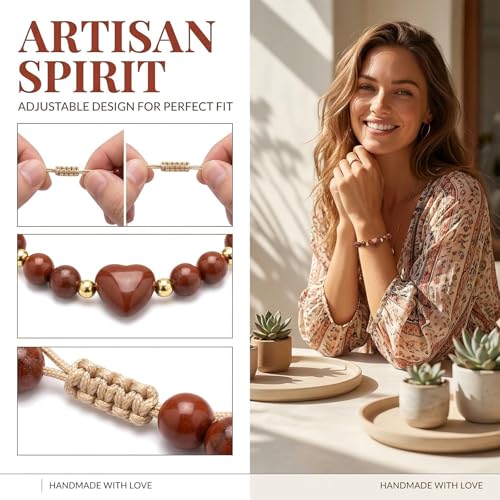 Heart Crystal Bracelet,Natural Gemstone Healing Bead Bracelet | Handmade Jewelry Gifts for Women Men,Graduation Gift for Her - color: Red Stone Bracelet