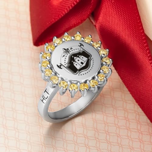 callie Custom Signet Ring - Engraved Text & Photo, Personalized Family Crest Coat Of Arms Rings, 925 Sterling Silver/Brass | Father's Day Jewelry Gifts for Men & Women - color: Birthstone