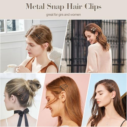 100Pcs Snap Hair Clips Hair Barrettes For Women Girls, No-Slip | Metal Hair Snap Clips Accessories, Hairpins, Matte 5 Colors, 2 x 0.55 Inch, Storage Box