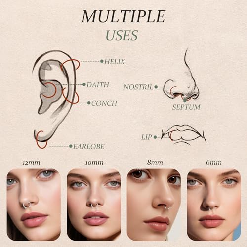 D.Bella 16G 18G 20G Horseshoe Septum Rings Surgical Steel Nose Piercing Jewelry Cartilage Helix Tragus Earring Hoop Eyebrow Lip Retainer for Women Men 6mm 8mm 10mm 12mm - color: 16g-6mm 8mm 10mm 12mm -Sliver