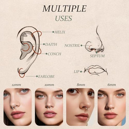 D.Bella 16G 18G 20G Horseshoe Septum Rings Surgical Steel Nose Piercing Jewelry Cartilage Helix Tragus Earring Hoop Eyebrow Lip Retainer for Women Men 6mm 8mm 10mm 12mm - color: 16g-6mm 8mm 10mm 12mm -Sliver