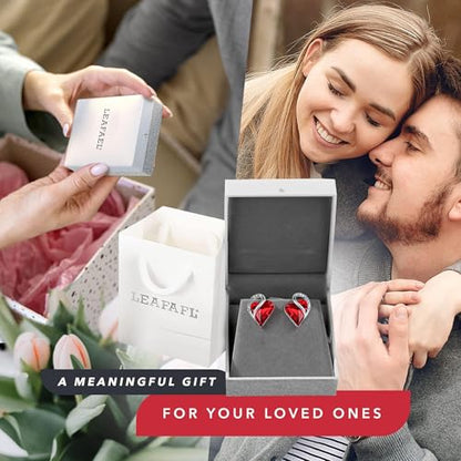 Infinity Love Heart Stud Earrings for Women, Birthstone and Healing Stone, Gifts for Mom, Wife, and Her, Silver Plated - color: 01-January & July-Siam Ruby Red
