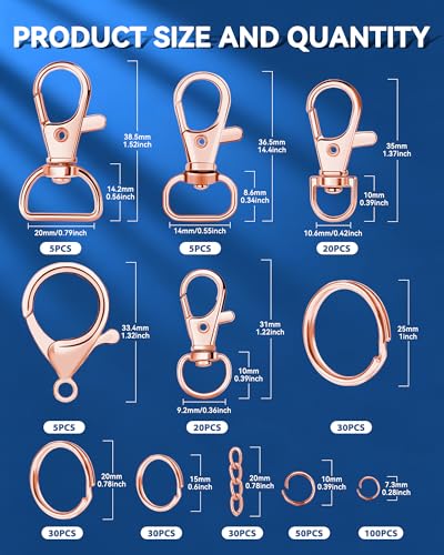 325PCS FIVEIZERO Keychain Making Kit - Keychain Clips with Key Ring, Lobster Claw Clasp, Swivel Snap Hook, Jumprings & Extender Chain for Crafts, DIY Projects & Purse Making Supplies (Rose Gold) - color: Rose Gold