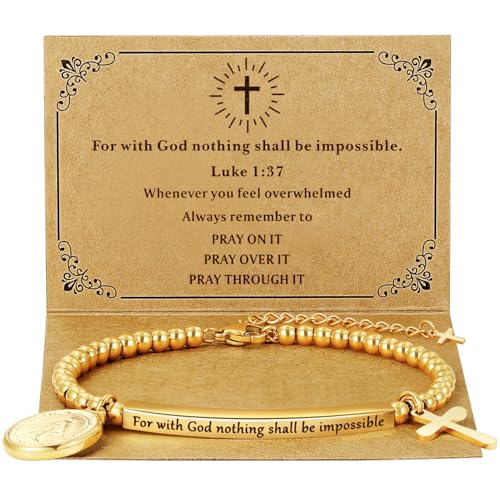 DS Inspirational Bracelet for Women Christian Engraved Bibler Verse Cross Butterfly Daisies Charm Bracelet, Exquisite Stainless Steel Jewelry Daughter Best Friend Bestie - style: For with God nothing shall be impossible - Luke 1:37-Gold