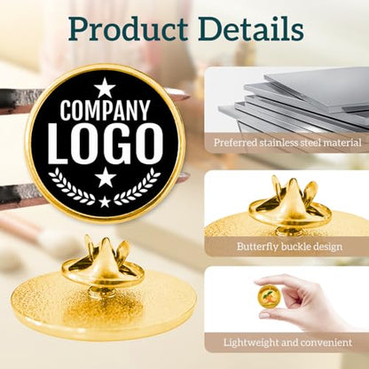 Custom Pins with Logo - Customized Buttons for men Women Customized pin - color: Round and Gold