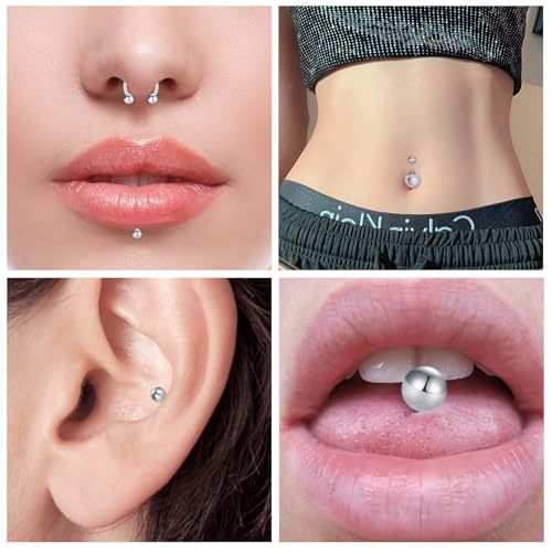 JFORYOU 14G Replacement Balls for Piercing Jewelry 18Pcs Externally Threaded Surgical Steel Balls Industrial Barbell Tongue Nipple Navel Belly Button Piercing Rings Parts 5MM-8MM - color: 14G-5mm/6mm/8mm-Silver Tone
