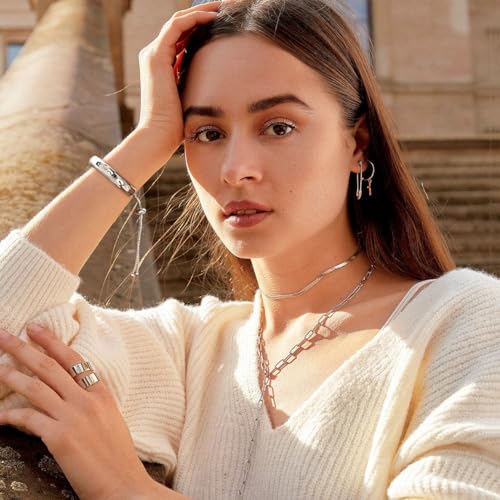 14K Gold Bracelets for Women Adjustable Slider Bracelet Bangle Bracelets for Women Trendy Chain Bracelet - color: Silver Hammered