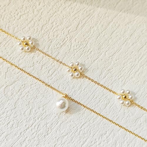 LULII Pearl Necklaces for Women 14K Gold Plated Dainty Layered Single Pearl Necklace Simple Daisy Pearls Choker Cute Gold Necklace Stack Jewelry Sets for Women Trendy Gifts - color: Gold-Layered Daisy Pearl