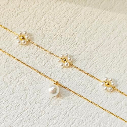 LULII Pearl Necklaces for Women 14K Gold Plated Dainty Layered Single Pearl Necklace Simple Daisy Pearls Choker Cute Gold Necklace Stack Jewelry Sets for Women Trendy Gifts - color: Gold-Layered Daisy Pearl