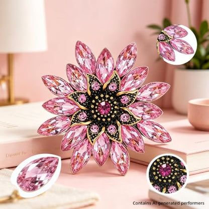 Crystal Flower Brooch Pin for Women Rhinestone Floral Lapel Jewelry - color: pink