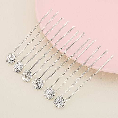 Crystal Bridal Hair Pins Clips Wedding Hair Accessories Hair Set Jewelry With Rhinestone For Brides and Bridesmaids Set Of 12 (Silver) - color: Silver