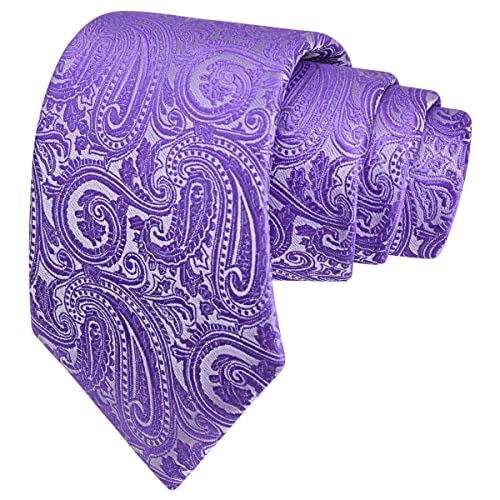 GUSLESON 3.15"（8cm） Mens Tie and Lapel Pin Paisley Necktie Hankerchief Cufflinks Set for Men - color: Light Purple