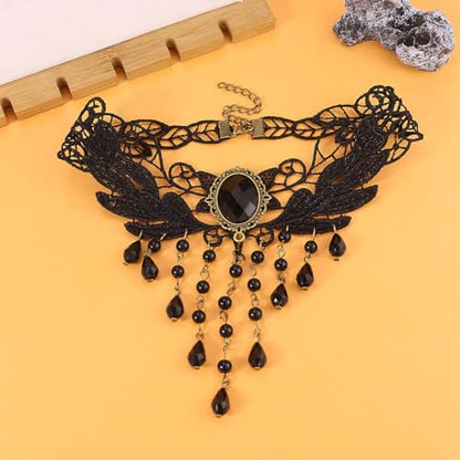 Vampire Choker Necklace for Women Gothic Lace Choker Necklace Y2K Goth Red Black Zirconia Pendant Necklaces Halloween Dark Bridal Vampire Costume Jewelry Accessories - style: Style-C
