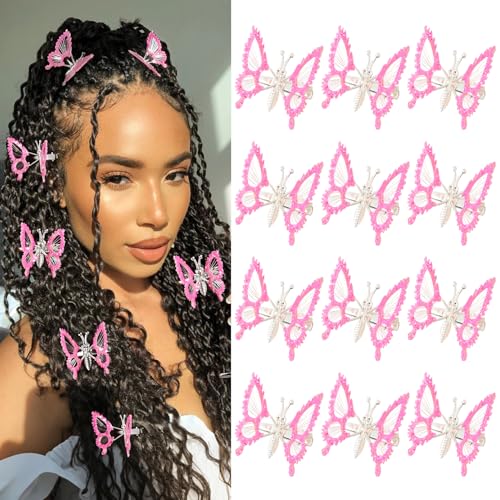 DEEKA 12 PCS 3D Moving Butterfly Hair Clips Metal Moving Wings 90s Fairy Hair Accessories Decor for Women and Girls (Glitter Hot Pink) - color: Glitter Hot Pink