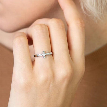 2mm 5mm Tainless Steel Cubic Zirconia Wedding Band Rings For Women,Stackable No Tarnish Fashion Cross Rings Size 4-10 - color: Cross-silver