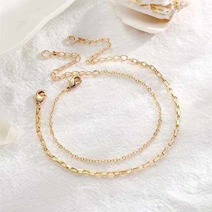 Dainty Gold Bracelets for Women, 14K Gold Plated Adjustable Layered Beads Bracelet Cute Evil Eye Oval Chain Pearl Bar Turtle Gold Bracelets for Women Jewelry - style: Layered Chain