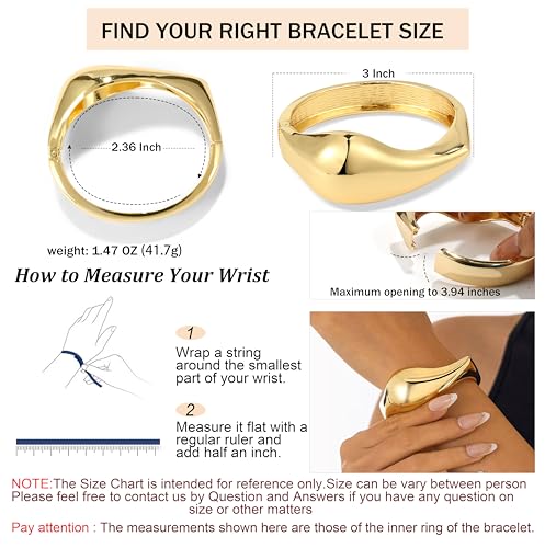 Elegance 11 designs Gold Plated Cuff Bangle Bracelets For Women Trendy Hinged Cuff Open Wide Chunky Gold Bracelet Minimalist Bangle Jewelry Gift - color: Gold Wide Teardrop