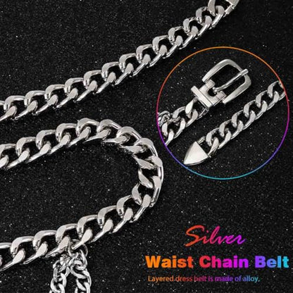 Silver Chain Belts Fashion Waist Chians for Women | Chunky Punk Layered Waist Body Chain Jewelry - color: Silver