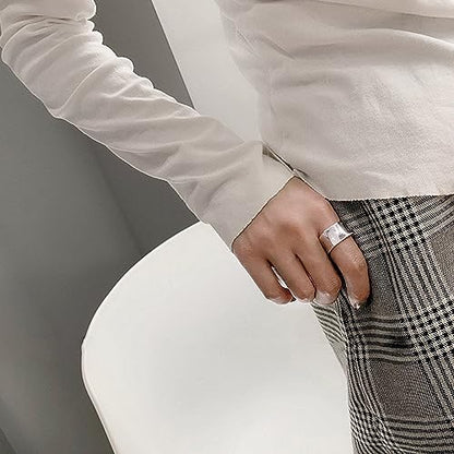 925 Sterling Silver Wide Band Ring Simple Handmade Hammered Chunky Statement Rings Adjustable Boho Thumb Ring for Women Men - color: Pattern 1